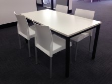 Lunchroom Steel Frame 1500 X 750 Table And Leo Chairs. Choice Of MM1 MM2 Melamine Colours